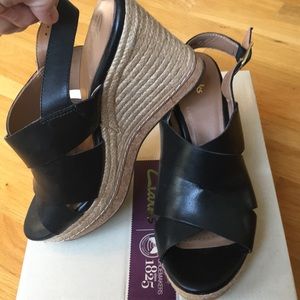 Clark’s black wedge shoes